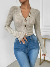 Ribbed Knit Long Sleeve Button Up Bodysuit for Women Woman Bodysuits