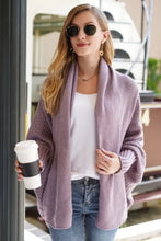 Ribbed Trim Longline Cardigan with Dolman Sleeve Open Front in Lavender Woman Outerwear