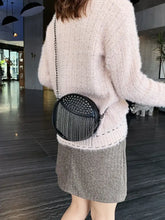 Round Black Studded Fringe Shoulder Bag in PU Leather Black One Size Shoulder Bags