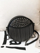 Round Black Studded Fringe Shoulder Bag in PU Leather Shoulder Bags