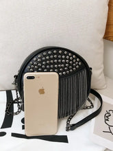 Round Black Studded Fringe Shoulder Bag in PU Leather Shoulder Bags