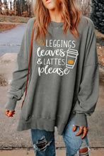 Round Neck Dropped Shoulder LEGGINGS LEAVES LATTES PLEASE Graphic Sweatshirt Dark Gray Woman Sweatshirts