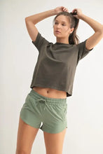 Round Neck Short Sleeve T Shirt with Classic Boxy Fit for Women DARK OLIVE Woman T Shirts