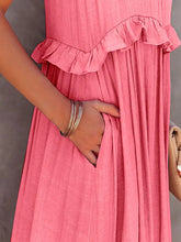 Ruffled Sleeveless Tiered Maxi Dress with Pockets Maxi Dresses