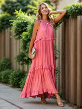 Ruffled Sleeveless Tiered Maxi Dress with Pockets Maxi Dresses