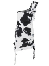 Ruffled Tie-Dye Single Shoulder Mini Dress Cocktail Dress