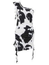 Ruffled Tie-Dye Single Shoulder Mini Dress Cocktail Dress