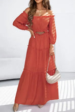 Off the Shoulder Tiered Orange Maxi Dress Maxi Dresses