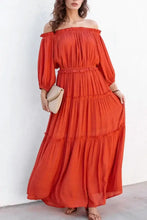 Off the Shoulder Tiered Orange Maxi Dress Orange-Red Maxi Dresses