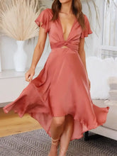 Rust Satin Midi Dress with Tie Front and Back Coral Evening Dresses