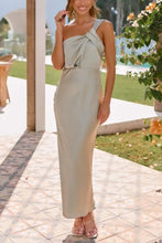 Sage Green One Shoulder Evening Dress in Polyester Sage Evening Dresses
