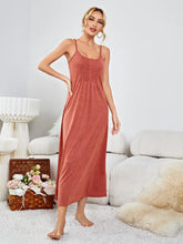 Sleeveless Scoop Neck Pleated Maxi Nightgown in Coral Rust Brick Dresses