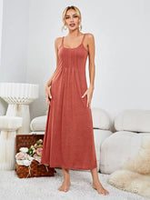 Sleeveless Scoop Neck Pleated Maxi Nightgown in Coral Rust Dresses
