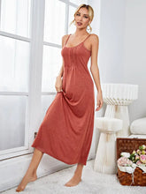 Sleeveless Scoop Neck Pleated Maxi Nightgown in Coral Rust Dresses