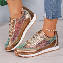 Sequin Embellished Metallic Sneakers for Women Gold Woman Athletic Shoes