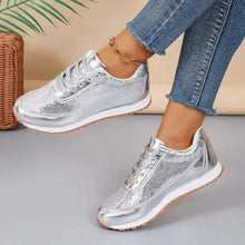 Sequin Embellished Metallic Sneakers for Women Silver Woman Athletic Shoes