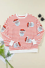Sequin Santa Striped Round Neck Long Sleeve Sweatshirt Woman Sweatshirts