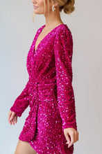 Sequin Surplice Long Sleeve Mini Dress Cocktail Dress