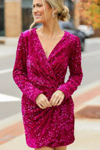 Sequin Surplice Long Sleeve Mini Dress Cocktail Dress