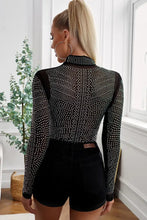 Sheer Black Long Sleeve Rhinestone Studded Bodysuit Woman Bodysuits