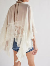 Sheer White Lace Trim Poncho Blouse Swimwear Cover Up Swimwear Cover-Ups