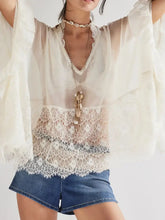 Sheer White Lace Trim Poncho Blouse Swimwear Cover Up White Swimwear Cover-Ups
