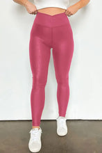 Shiny High Waisted Pink Maroon Leggings for Women Dusty Pink Woman Leggings