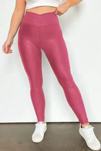 Shiny High Waisted Pink Maroon Leggings for Women Woman Leggings