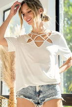 Silky Knit White Top with Geometric Cutout Neckline OFF WHITE Woman T Shirts