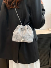 Silver Floral Brocade Bucket Bag with Pearl Accents Silver One Size Shoulder Bags
