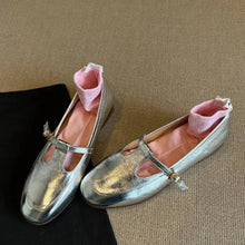 Silver T-Strap Ballet Flats and Pink Mary Jane Shoes for Women Woman Loafers