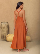 Sleeveless Backless Orange Maxi Dress in Linen Viscose Blend Maxi Dresses