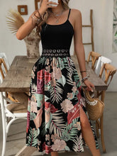 Sleeveless Black and Floral Print Midi Dress Casual Dresses