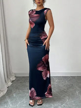 Sleeveless Floral Print Maxi Dress for Women Black Casual Dresses