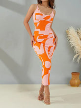 Sleeveless Geometric Pattern Maxi Dress Orange Maxi Dresses