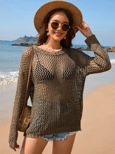 Slightly Stretchy Open-Knit Sweater Swimwear Cover-Up for Women Mocha Swimwear Cover-Ups