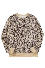 Slit Leopard Round Neck Long Sleeve Sweatshirt Woman Sweatshirts