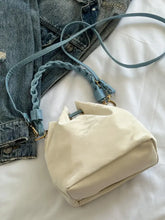 Small Bucket Bag with Braided Handle and Blue Accents Shoulder Bags