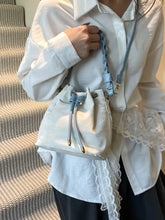 Small Bucket Bag with Braided Handle and Blue Accents Style A One Size Shoulder Bags