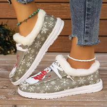 Snowman Fuzzy Slippers for Women Faux Fur Canvas Flats Woman Loafers
