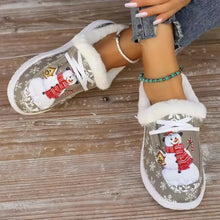 Snowman Fuzzy Slippers for Women Faux Fur Canvas Flats Woman Loafers