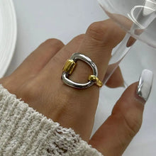 Stainless Steel 18K Gold Plated Carabiner and Buckle Statement Rings Set Fashion Jewelry