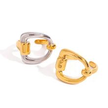 Stainless Steel 18K Gold Plated Carabiner and Buckle Statement Rings Set Fashion Jewelry