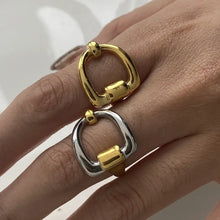 Stainless Steel 18K Gold Plated Carabiner and Buckle Statement Rings Set Gold One Size Fashion Jewelry