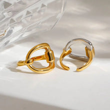 Stainless Steel 18K Gold Plated Carabiner and Buckle Statement Rings Set Fashion Jewelry