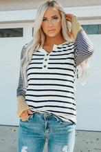 Striped Buttoned Long Sleeve Top White Black Woman T Shirts