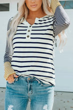 Striped Buttoned Long Sleeve Top Woman T Shirts