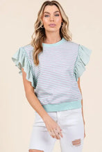 Striped Contrast Ruffle Sleeveless Top for Women MINT Woman T Shirts