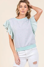 Striped Contrast Ruffle Sleeveless Top for Women Woman T Shirts