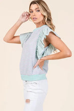Striped Contrast Ruffle Sleeveless Top for Women Woman T Shirts